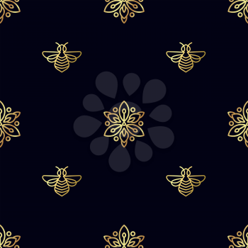 Seamless pattern with insect. Bee texture for corporate identity, packaging luxury brand product, eco-cosmetic, soap, medical product and honey. Style thin line. Decor for smartphone surface design