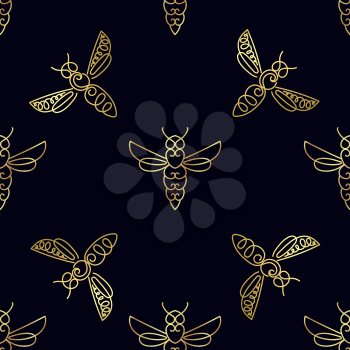Seamless pattern with insect. Bee texture for corporate identity, packaging luxury brand product, eco-cosmetic, soap, medical product and honey. Style thin line. Decor for smartphone surface design