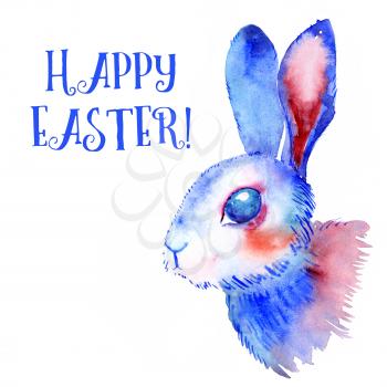Blue Easter Bunny. Watercolor greeting card, print on t-shirt, bag, bag Smartphone. Religious symbol of spring holiday Easter