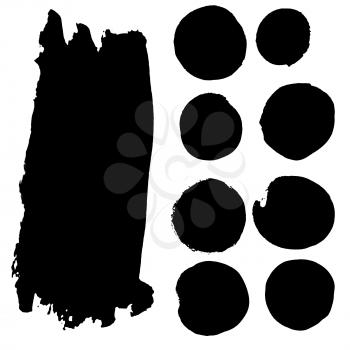 Set of watercolor spots in black. Ink banners, suitable for stickers, labels, badges, advertising, logo, frames with text and boxes. Dirty Textures painted with hands, brush strokes. Isolated.