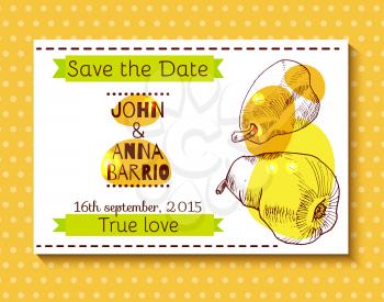 Wedding invitation, save the date cards with a sketch pears