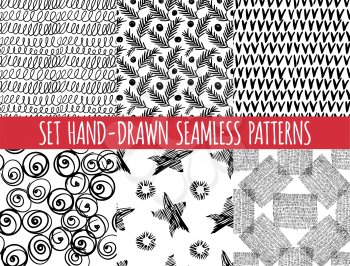 Set of four seamless abstract hand-drawn pattern, waves background. Seamless pattern can be used for wallpaper, pattern fills, web page background,surface textures. 