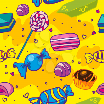 seamless texture of sweet candy on a yellow background