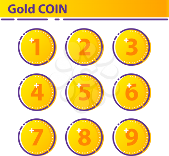 Set Gold Coin Icon. Line flat Vector sign