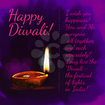Diwali, the festival of lights in India, oil lamp Diya on a dark background
