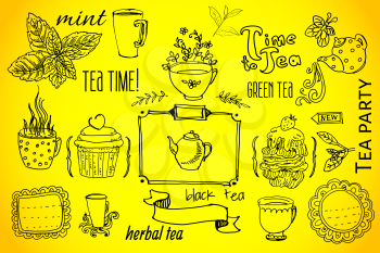 Tea Set, Cake to design a menu, doodles collection