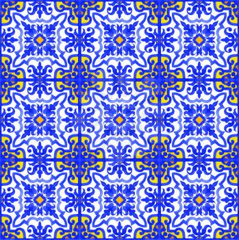 Portuguese azulejo tiles. Blue and white gorgeous seamless patterns. For scrapbooking, wallpaper, cases for smartphones, web background, print, surface texture, pillows, towels, linens, bags, T-shirts