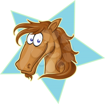  Brown Horse face  cartoon . Vector Illustration on star