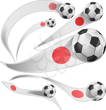 japan flag set with soccer ball isolated