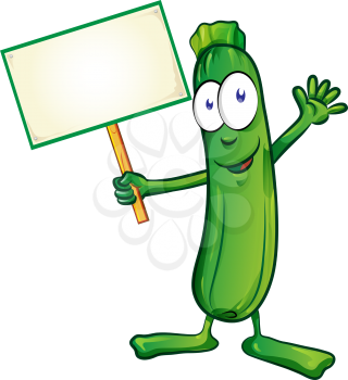 zucchini  cartoon with signboard isolated on white background