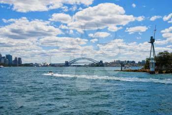  skyline of Sydney Bay with opera house and Harbour Bridge , Australia