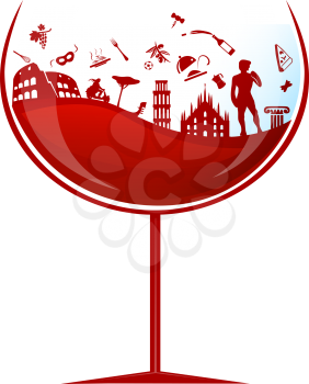 glass of italian red wine with symbol element 