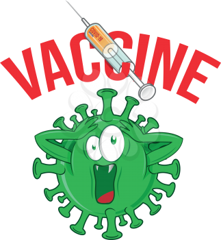 Covid19 coronavirus cartoon with  vaccine syringe injection. vetcor illustration