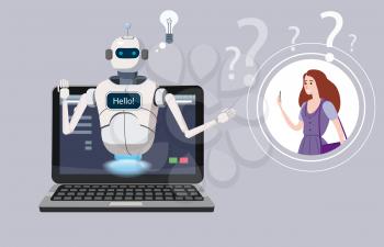 Free Chat Bot, Robot Virtual Assistance On Laptop Say Hello