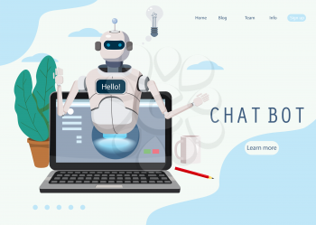 Free Chat Bot, Robot Virtual Assistance On Laptop Say Hello