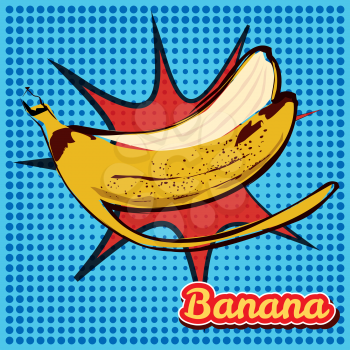Peel banana with a point texture. Pop-art style vector