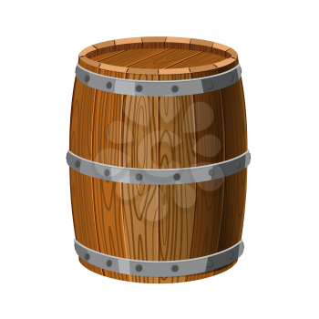 Barrel wooden with metal stripes, for alcohol, wine, rum, beer and other beverages