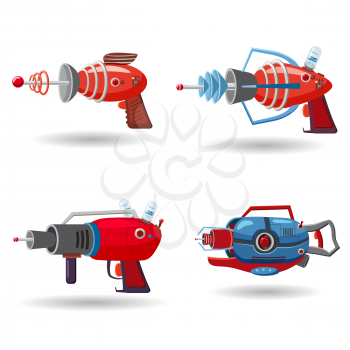 Set cartoon retro space blaster, ray gun, laser weapon. Vector illustration