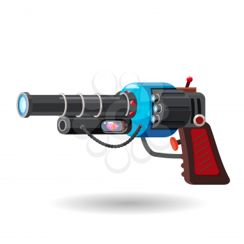 Cartoon retro space blaster, ray gun, laser weapon. Vector illustration