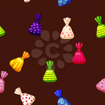 Seamless pattern of colored chocolates in a pack, caramel, chocolate