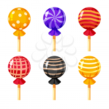 Set of colorful lollipops, sweet candies, vector illustration