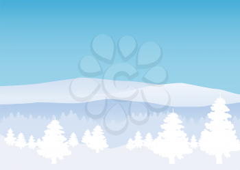 Winter landscape, minimal style. Horizon, panorama, snow-covered trees Ate pine
