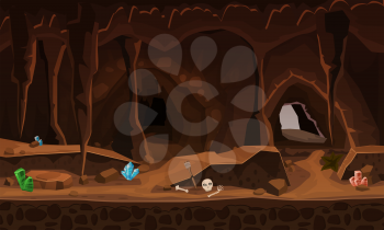 Treasure cave with crystals. Concept, art for computer game