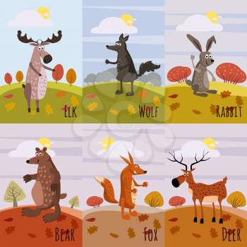 Set cards Woodland Animals and Cute Forest Design Elements