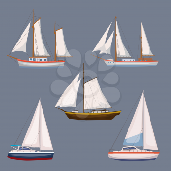 Super set of water carriage and maritime transport in modern cartoon design style. Ship, boat, vessel, cargo ship, cruise ship, yacht.