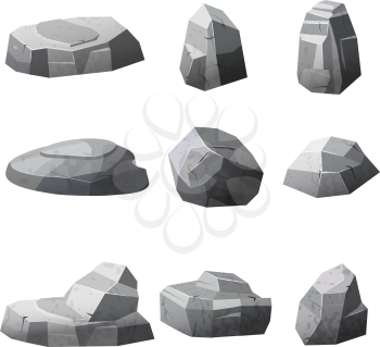 Rocks and stones single or piled for damage and rubble for game art architecture design