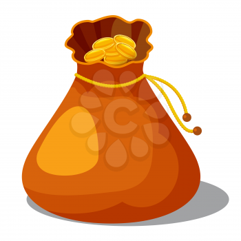 Bag with coins, cartoon style illustration on the white background