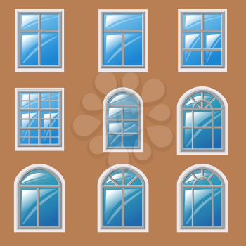 Set of different windows, element for architecture, vector
