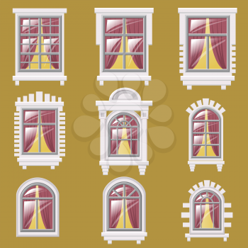 Set of different windows, element for architecture, vector