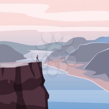 Mountain landscape canyon, river, rocks, open space vector illustration