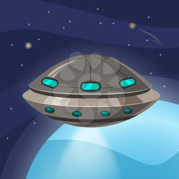 Ufo spaceship icon in cartoon style