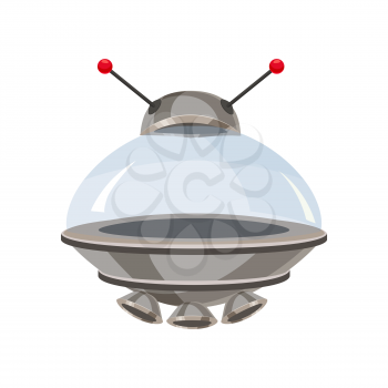 Ufo flying spaceship isolated on white cartoon style. Alien transport futuristic