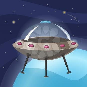 Ufo spaceship icon in cartoon style