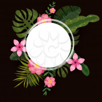 Summer trendy template exotic plants and hibiscus flowers tropical background