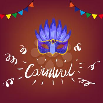 Carnival hand drawn lettering and mask for Brasil carnaval, Mardi Gras