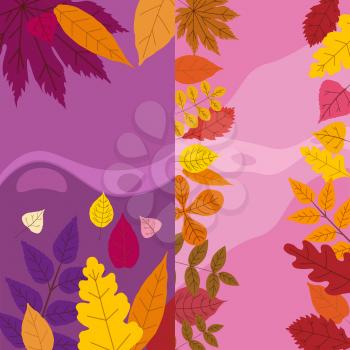 Set colorful autumn templates of autumn fallen leaves orange yellow foliage. Backgrounds social media stories banners