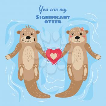 Significant Otter Valentines Day greeting card. Cute otter couple in water greeting card with text You Are My Significant Otter