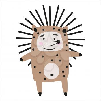 Hedgehog cute funny character. Childish vector illustration in scandinavian style