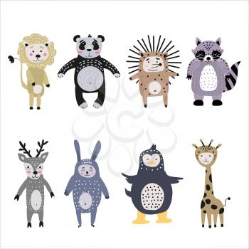 Set cartoon cute animals for kids in scandinavian style