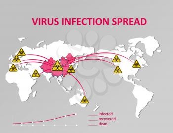 China causative agent of respiratory coronavirus 2019-nKoV. Map of the Earth spread of influenza in the world