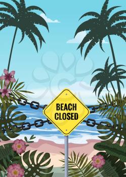 Summertime on the beach. Palms and plants around.Cartoon vector illustration. Summer vacation on sea coast