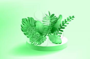 3D Tropical leaves scene podium, botanical background. Render vector foliage pedestal, stage illustration template banner