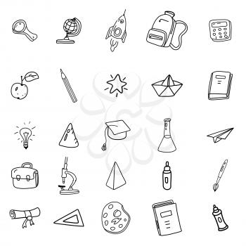 Set icons hand drawing line doodle school items . Back to School. Vector illustration