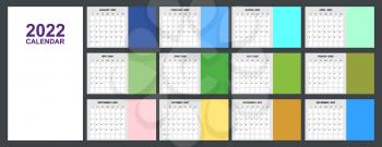 Calendar for 2021 year monthly template. Planner diary. Corporate and business calendar. Basic grid week starts on sunday. Vector isolated