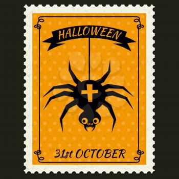 Happy Halloween Postage Stamps with spider,