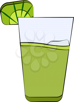 A glass of green mojito with a hint or decoration of lime poured over the bed of ice vector color drawing or illustration 